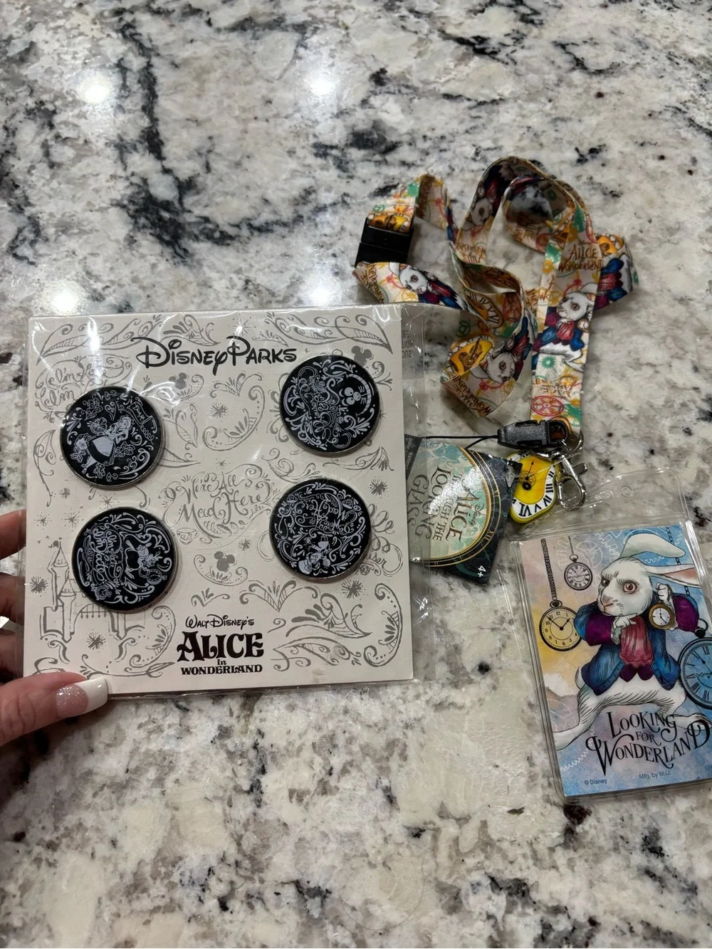 Disney Alice in Wonderland Pin Set with Multicolor Character Lanyard